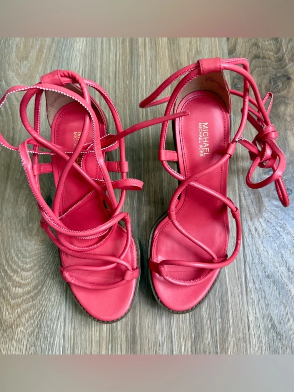 Michael Kors Lace-Up Platform Sandals Pink Chunky Heel Strappy